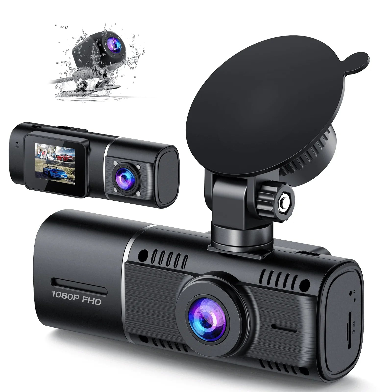 Dash Cam Detection Camera Three Front 3 Night Camera Motion Car Monitor Way with 1080P Channel Inside Accident Parking Triple Lock Vision and TOGUARD IR Dash Rear