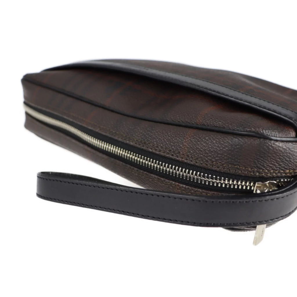 Pre-Owned BURBERRY Clutch Plaid Second PVC Burberry Dark Brown Bag (Good) Leather