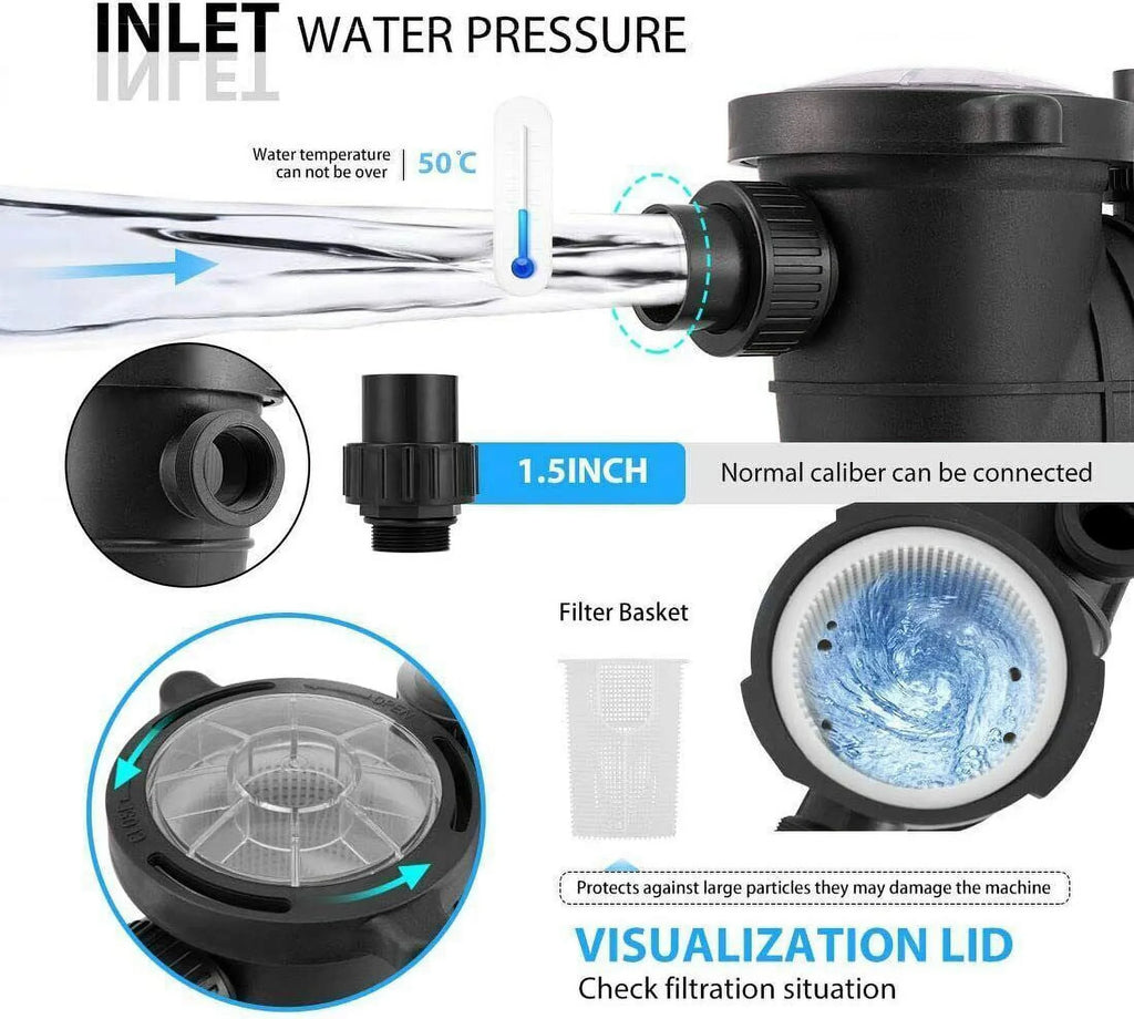 Denest Swimming Above Hbp1500¢¢ Inground/ 2.0hp Pump Ground Strainer 1500w with and Basket Pool Connectors