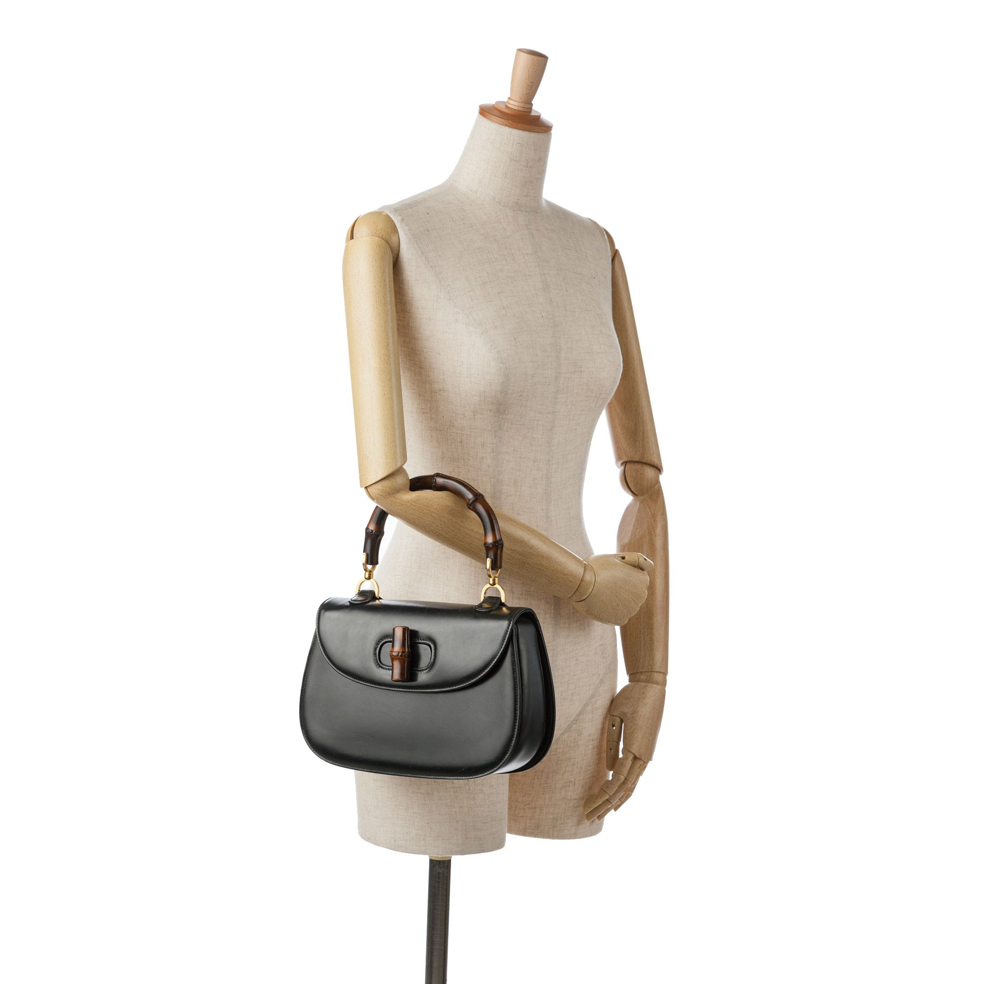 Handbag Top Gucci Bamboo Black Night HandleBag Pre-Owned Calf Authenticated Leather (Good) Unisex