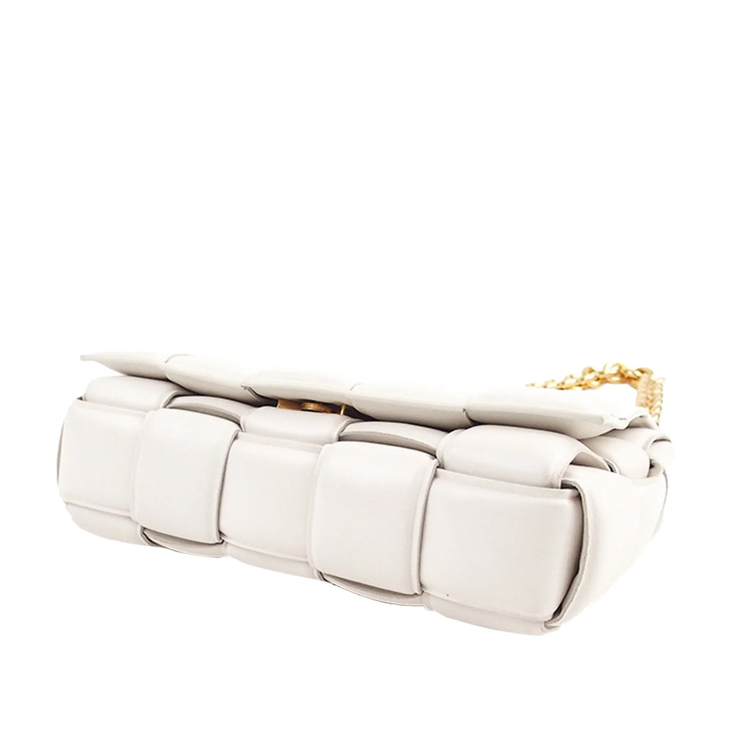 Shoulder Bottega Unisex Cassette Padded Pre-Owned (Good) Bag Leather Authenticated Veneta White Calf