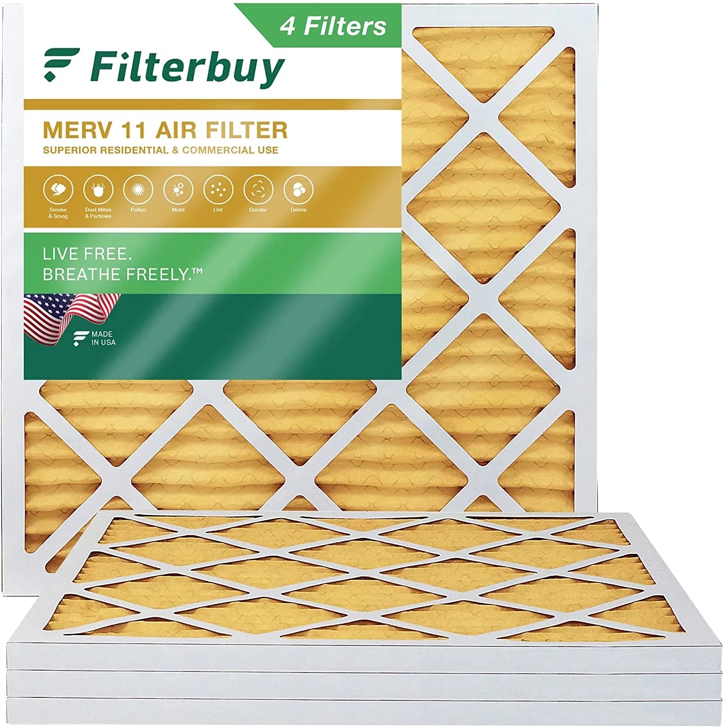 14x14x1 Pleated HVAC Furnace Air Filters 11 MERV AC Filterbuy (4-Pack)