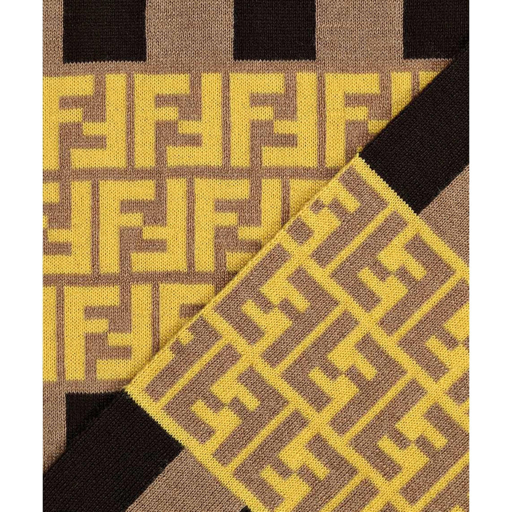 Scarf Yellow and Print Striped FF FXS124 Fendi Brown Knitted Wool