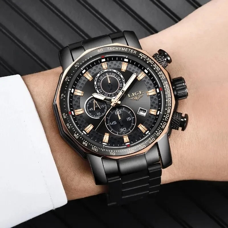 silver Big Watch white Full Steel Luxury Montre Top Mens Clock Quartz Men New Sport Homme Chronograph Dial Brand Watches Waterproof
