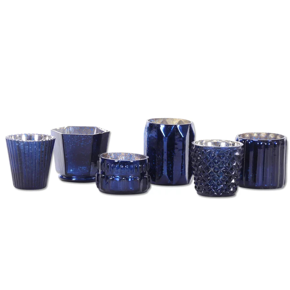 Koyal Candle 6?Pack, Votives Mixed Navy for Candle Holders Holders, Glass Wholesale Mercury Candle Blue Mismatched