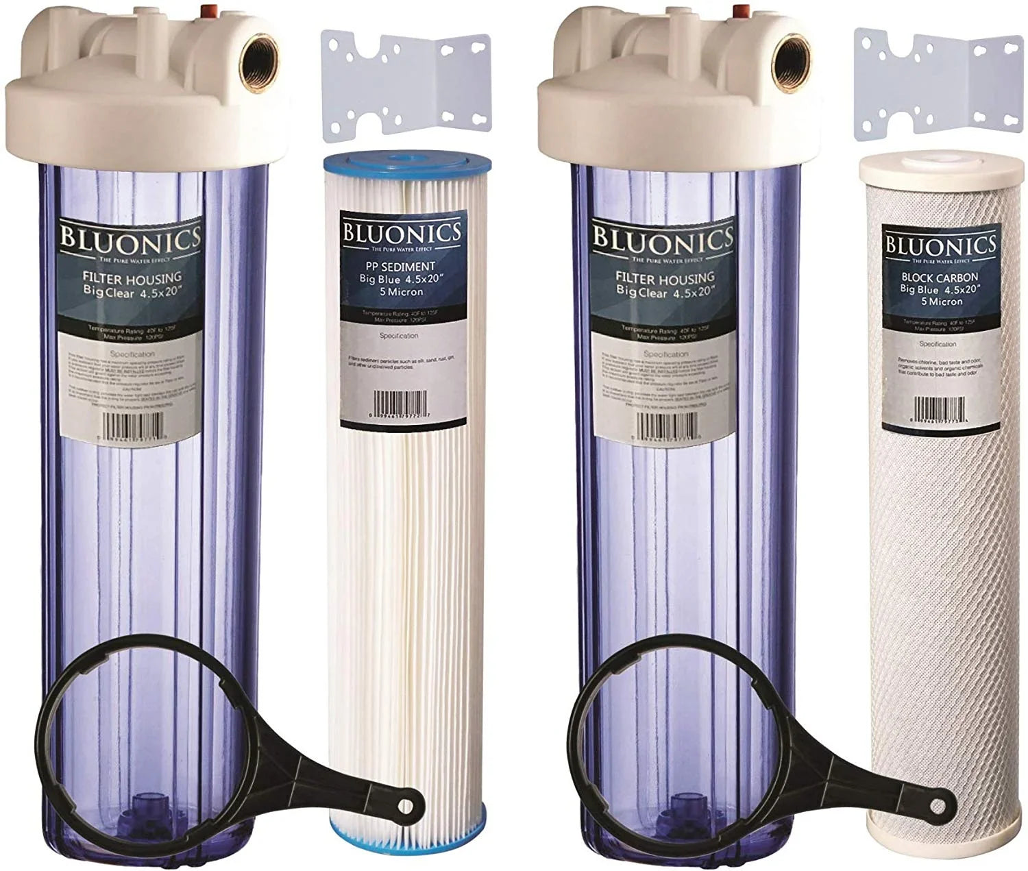 Filter Water House 20" & Housings Carbon Two Blue Filters Blue Clear Whole Sediment w/Pleated Transparent Big