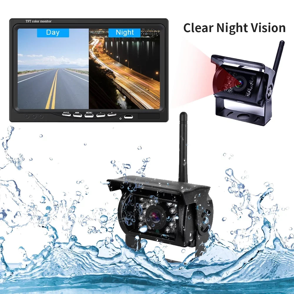 Rear Parking Wireless for Truck Vehicle Ir System, Vision RV 7" + Truck Podofo Backup Trailer Camera Monitor Bus Night 2 View Assistance Waterproof