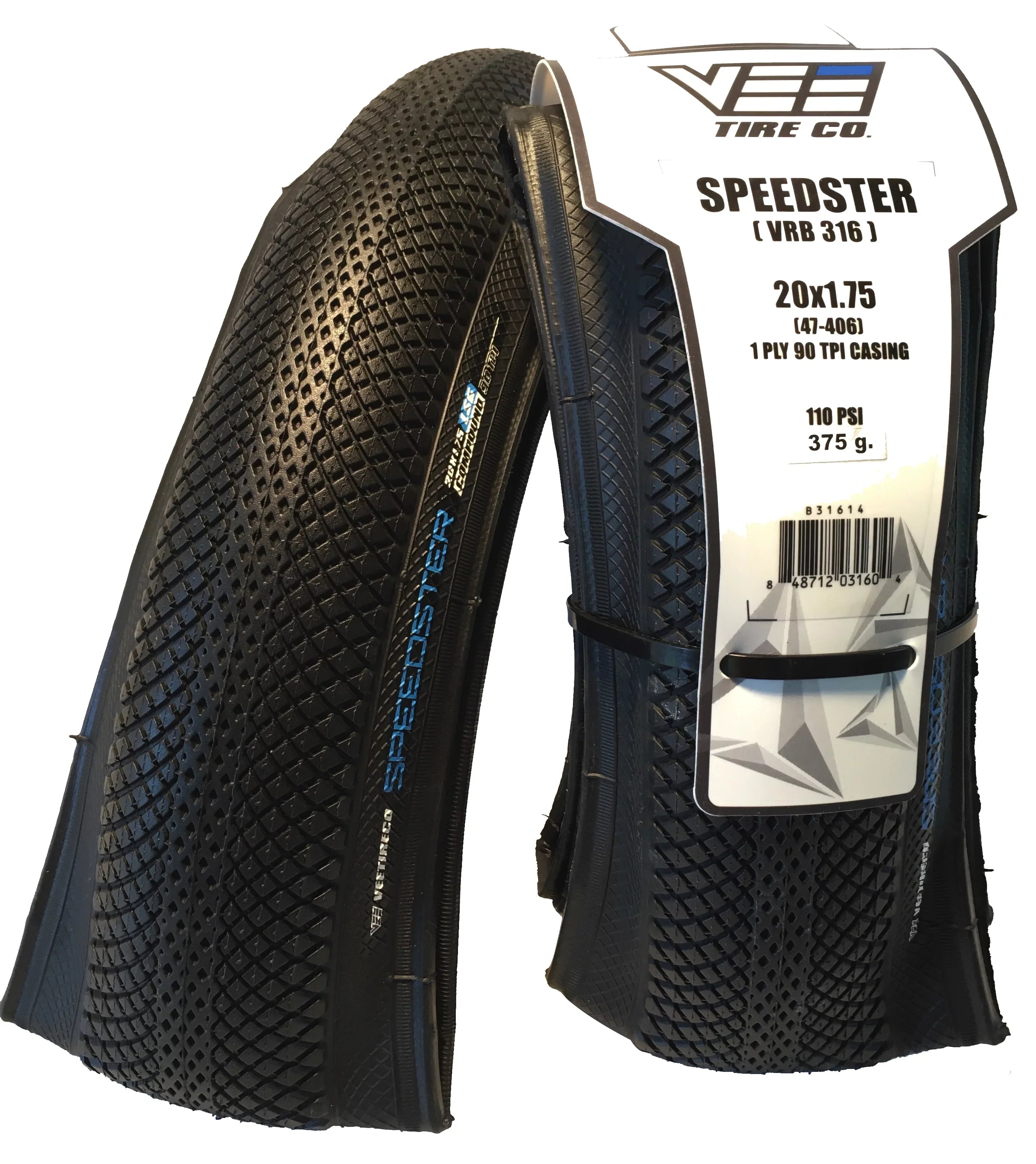 Vee Tires 47-406 20x1.75 Speedster Rubber Black Bead Bike Folding BMX 2 Sidewall