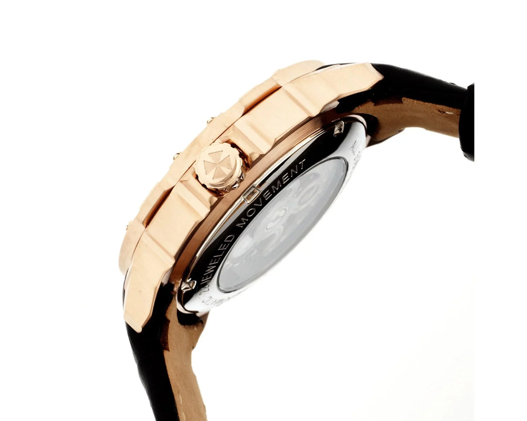 Black Case Men's Steel Rose Leather Heritor Stainless Gold-tone HR2506 Black Skeleton Dial Watch Carter