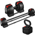 Handle, 3-In-1 Set 7-52.5lbs Renwick Black Anti-Slip Quick-Adjust Dumbbell Weight With