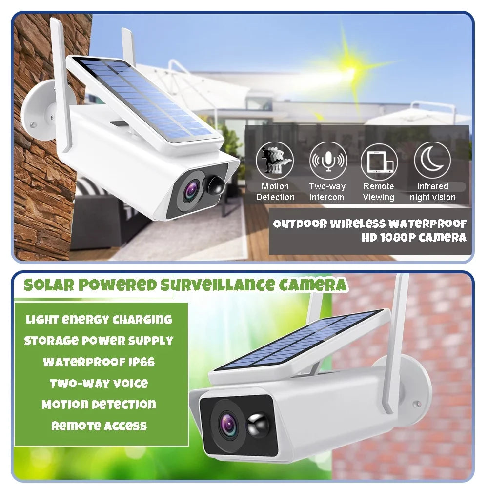 Outdoor, Cameras Night Talk, DFITO PIR Camera Wireless Panel, Vision,Waterproof, Security with Detection, Security Outdoor White Solar Solar 2-Way