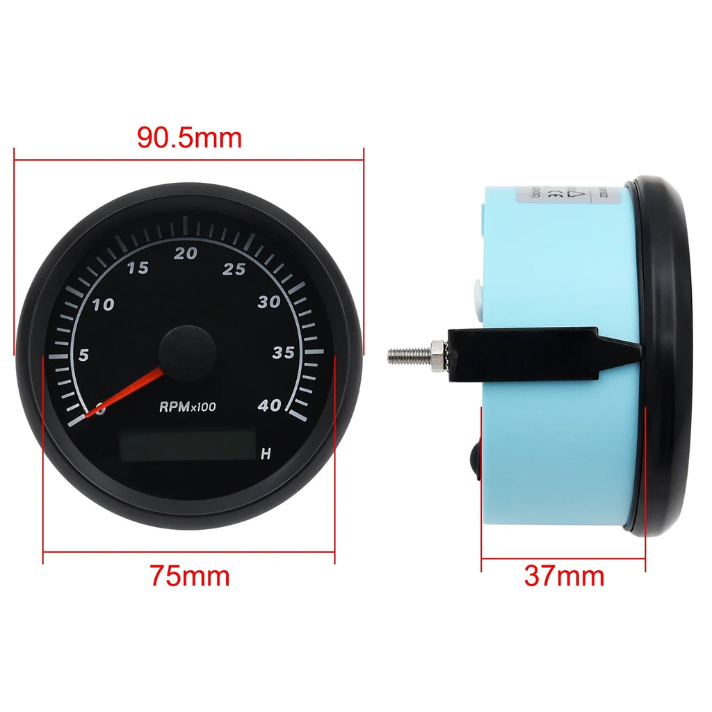 for Gauge Tachometer Geloo 85mm Meter Hour RV 0-4000RPM Boat Tachometer Marine Truck Car Waterproof