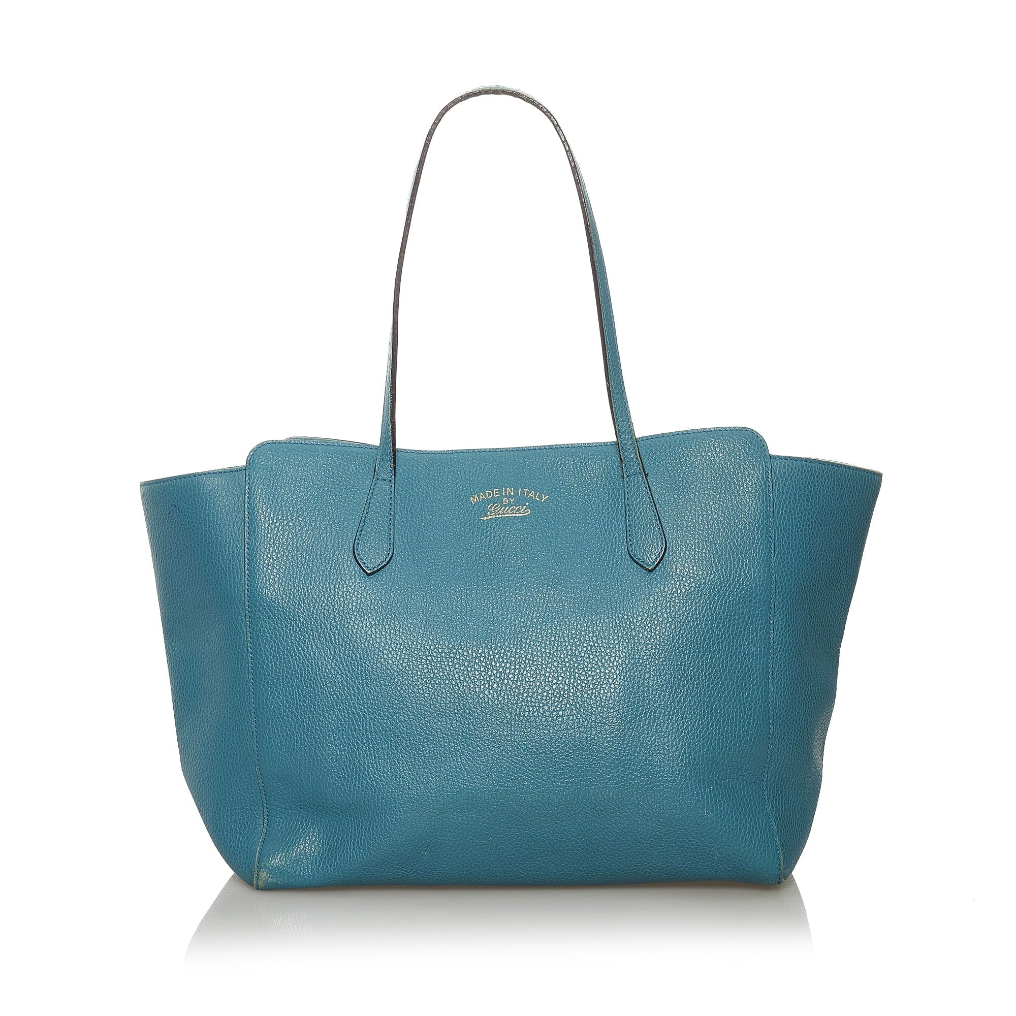 Authenticated Blue Gucci Pre-Owned Leather Swing Medium (Good) Bag Women Tote Calf