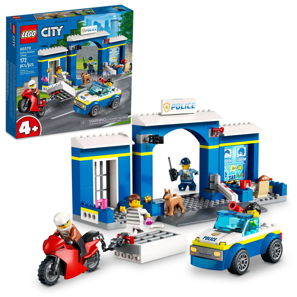 60370, 4 and Old Breakout Plus with Years for LEGO Minifigures City Playset Police Jail, Dog Motorbike, Kids Chase Car Station and Toys 4 Toy Figure,