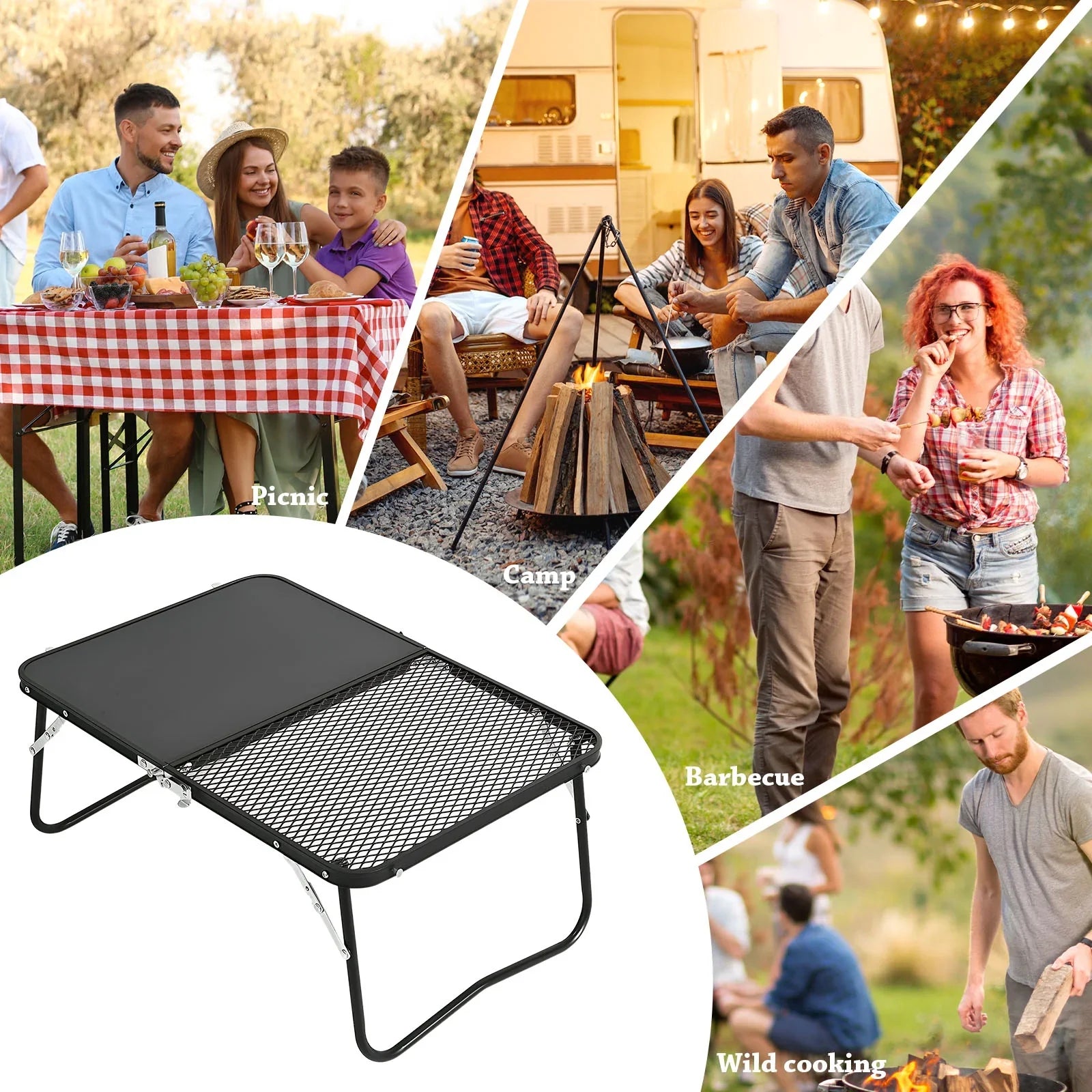 Barbecue, Board Camping Picnic, Table, Campfire and Outdoor for Table Fishing,Camping. 2-in-1 Portable Grill Folding Cutting