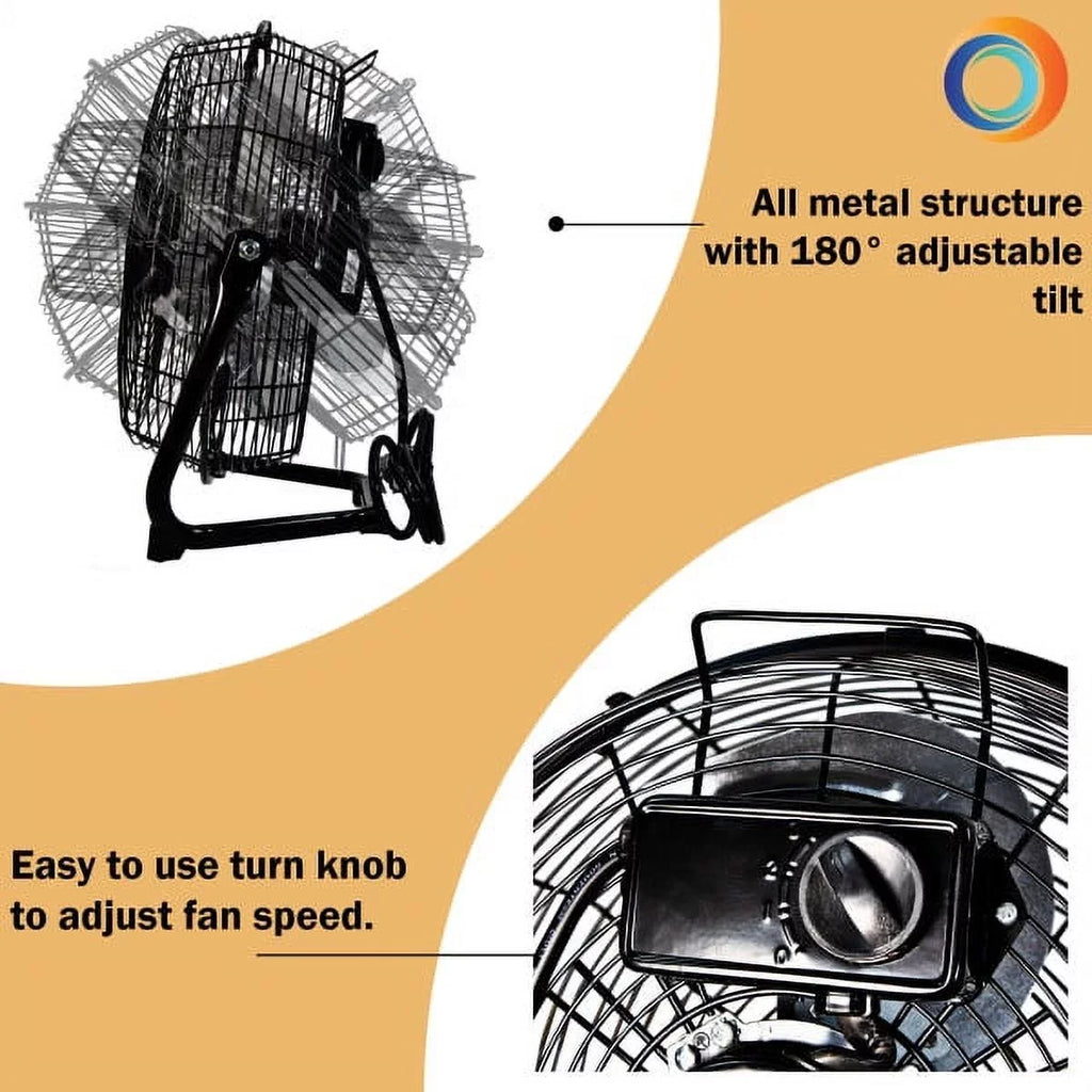 Adjustable Construction, Feet, Tilt, and Fan Zone Cradle/Floor Comfort 12â?3-Speed Handle, Carry All-Metal with Black 180-Degree Rubber