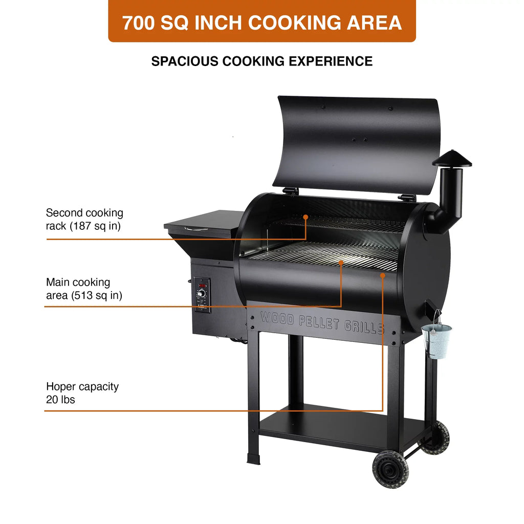 ZPG-7002B Pellet Z Wood Grill 8-in-1 GRILLS & Smoker BBQ 694 Black in. sq.
