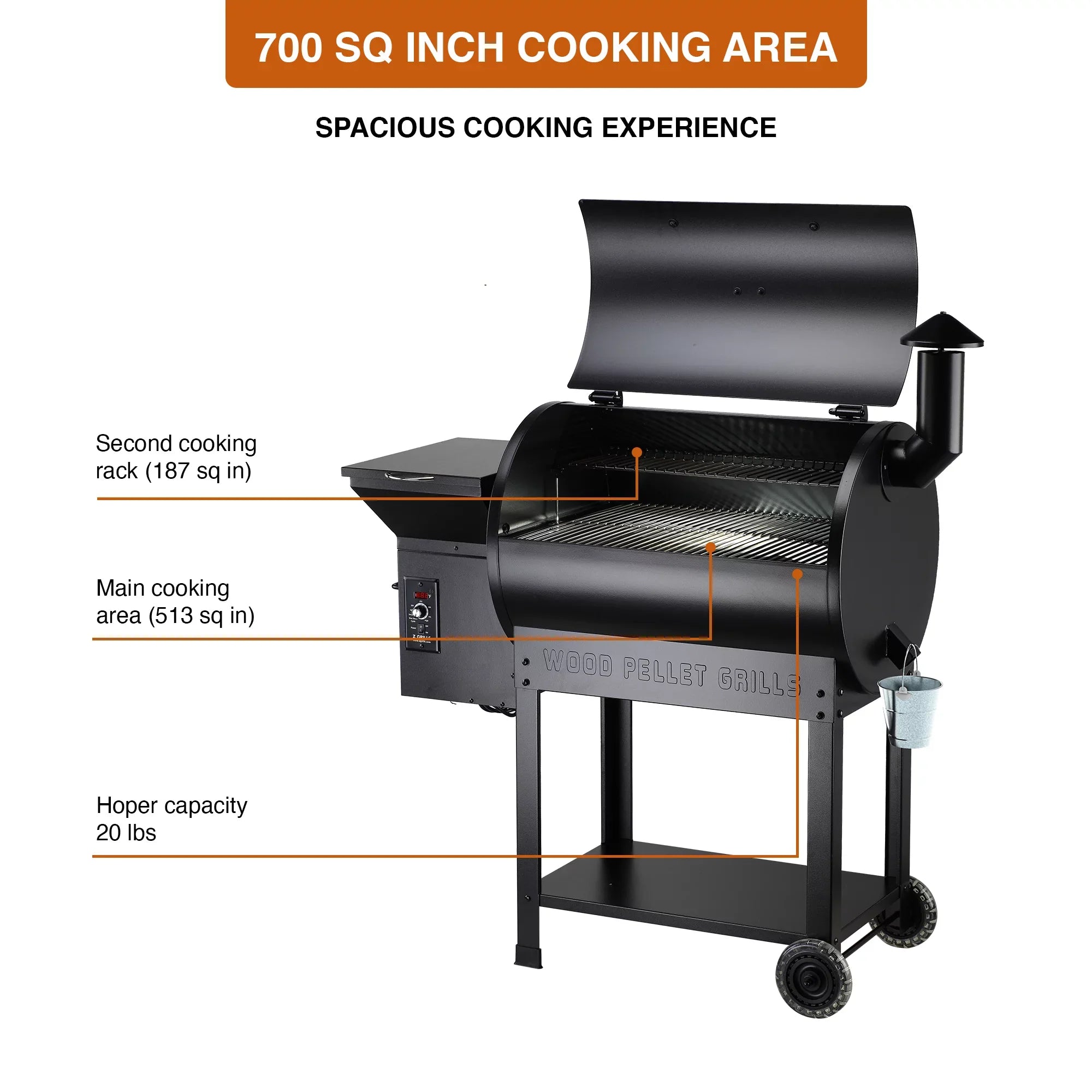 ZPG-7002B Pellet Z Wood Grill 8-in-1 GRILLS & Smoker BBQ 694 Black in. sq.