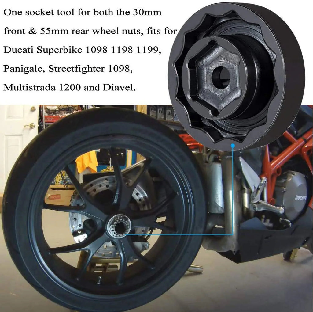(30mm Multistrada 1198 for ATVs 1199 Diavel Panigale Nut Socket Axle Front 55mm) Super Tool Rear Ducati Wheel Bike Motorcycle + 1098