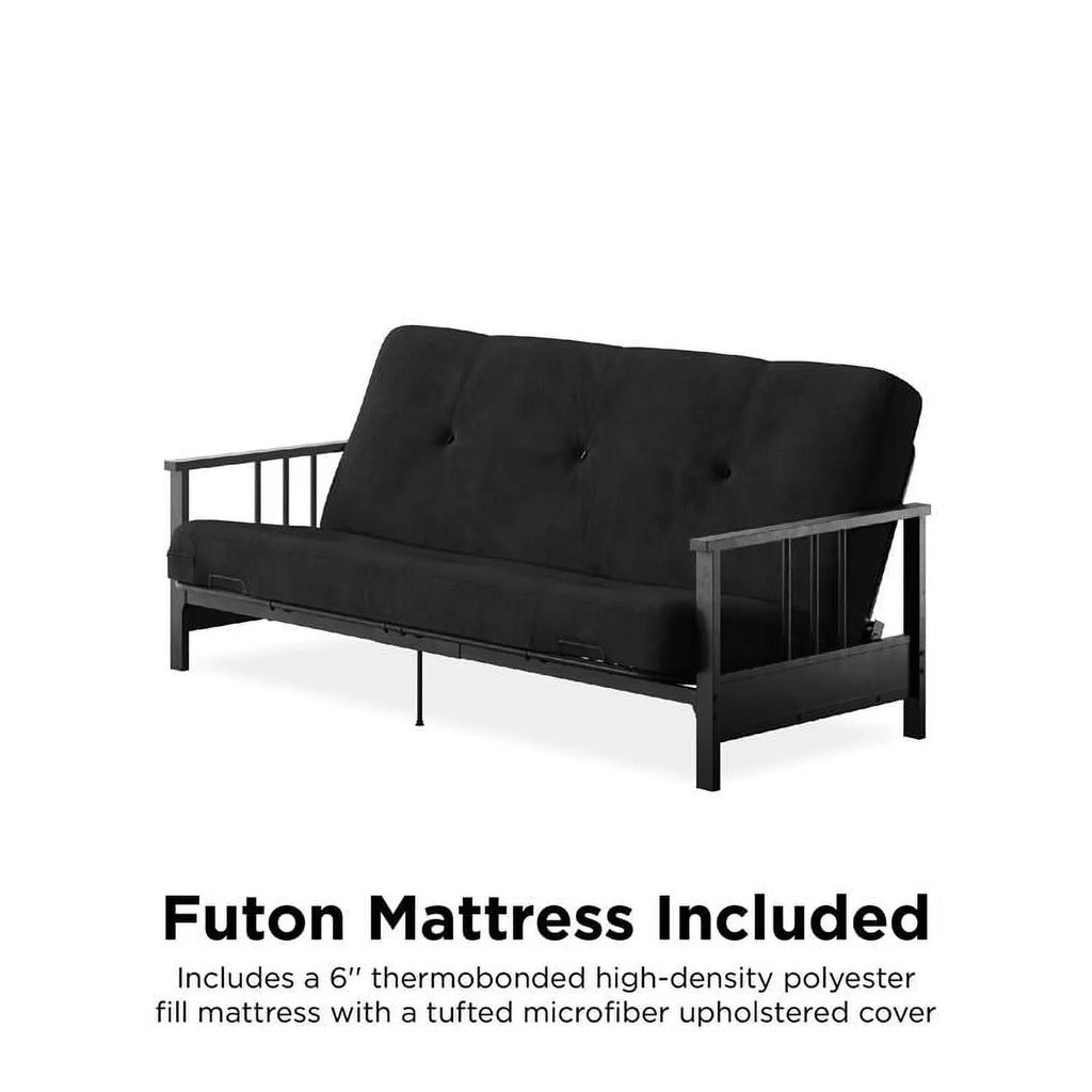 Thermobonded 6" Full Black DHP Metal Microfiber with Tallie Arm Futon Mattress