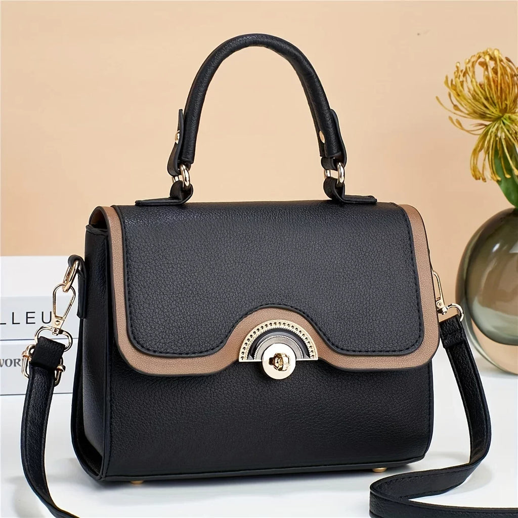 Turn Ontrast Junior Bag, Flap Trendy Lock Square Purses Color Handbags, Women's Crossbody