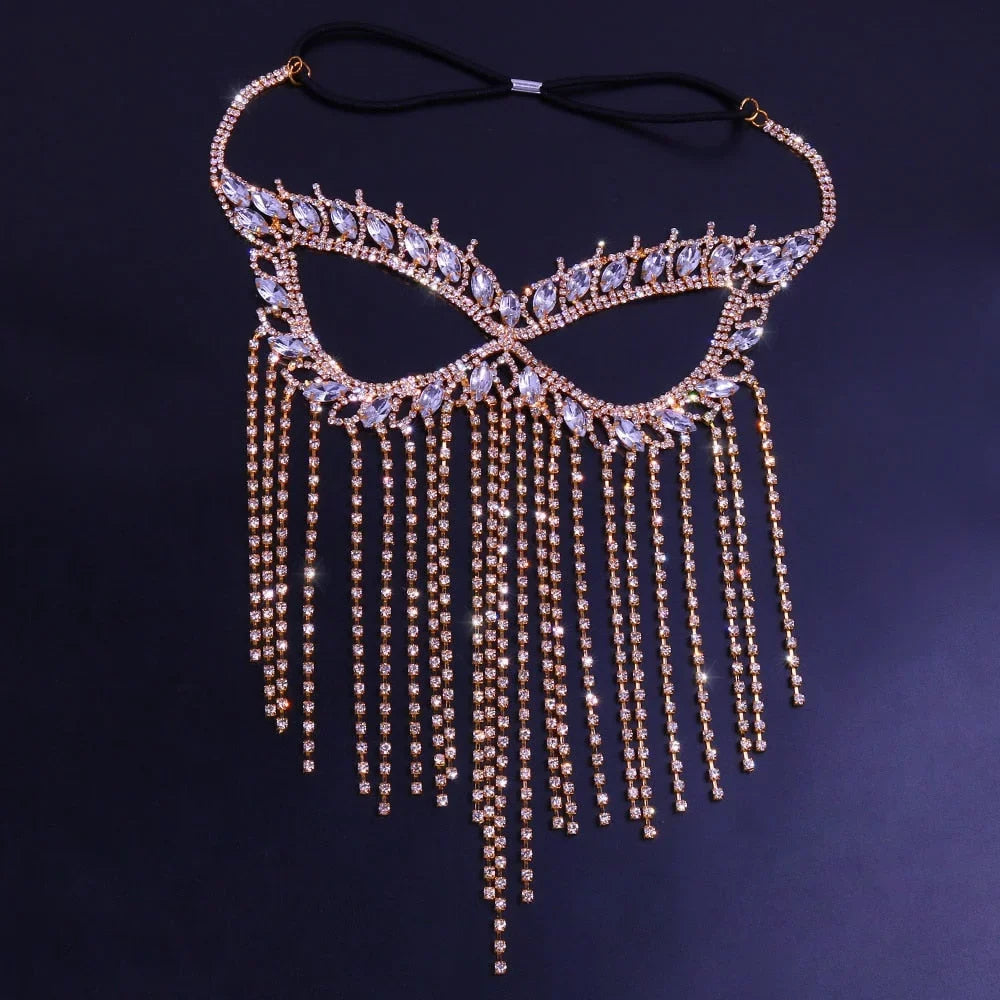 Tassel Women Jewelry Mask Chain Crystal Rhinestone Halloween Mask Face Face Mask Masquerade Face