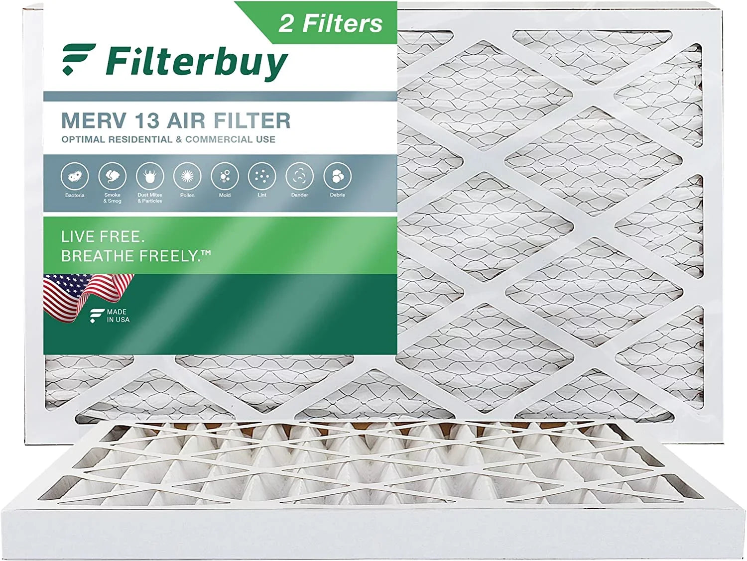 12x24x2 Filterbuy Air Filters AC Pleated MERV 13 Furnace HVAC (2-Pack)