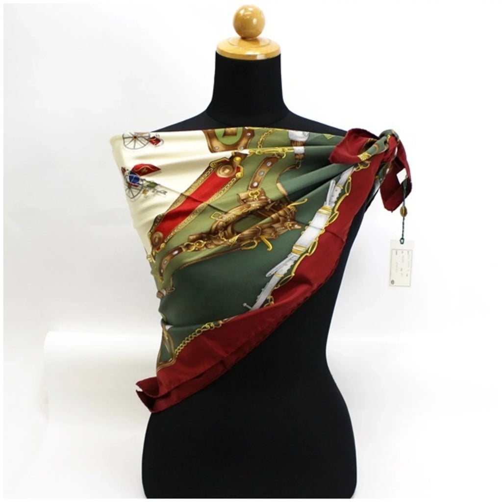 Gucci x pattern silk carriage Pre-Owned green wine (Like New) muffler ladies GUCCI scarf red