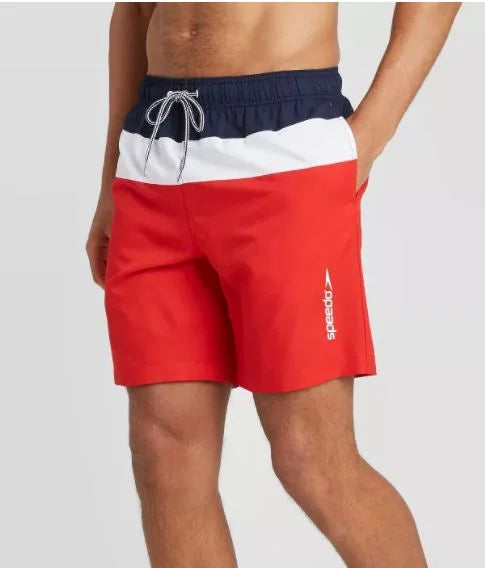 Colorblock - Small 8" Speedo Navy/White/Red- Men's Shorts Swim