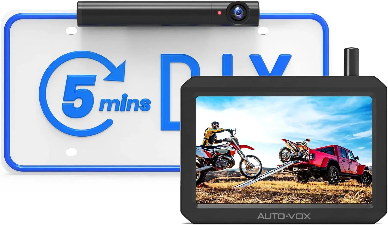 AUTO-VOX Wireless 5'' Installation, for Car Camera Systems 5Mins Backup for TW1 Monitor Camera Trucks, Up Back DIY Vision Solar Night
