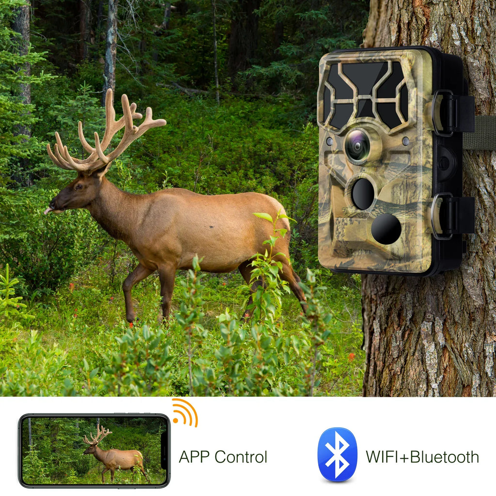 30MP Wildlife IP66 Infrared with with Night Camera for WiFi Motion Waterproof Trail Camera Hunting Vision CAMPARK Activated Trail Camera 1296P Game Monitoring Bluetooth
