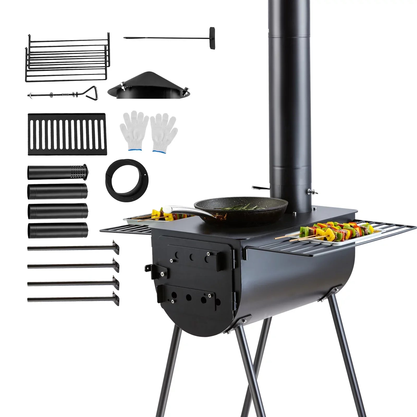 Camping in SKYSHALO Portable Wood 118 Stove Hot Tent for Outdoor Stove Pipes w/ BBQ