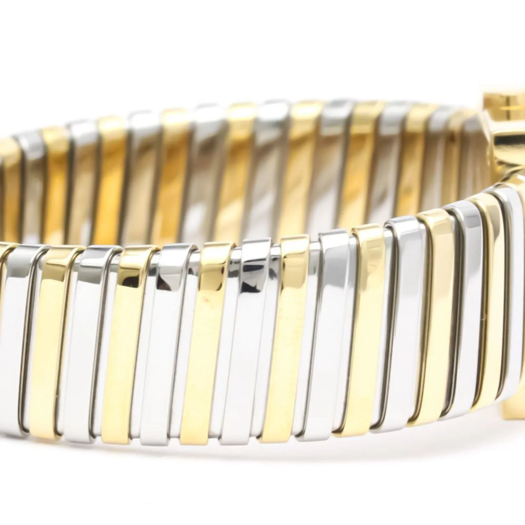 18K Steel 2T BVLGARI SQ22 BF552142 Gold Quadrato Ladies Quartz Watch (Good) Polished Pre-Owned