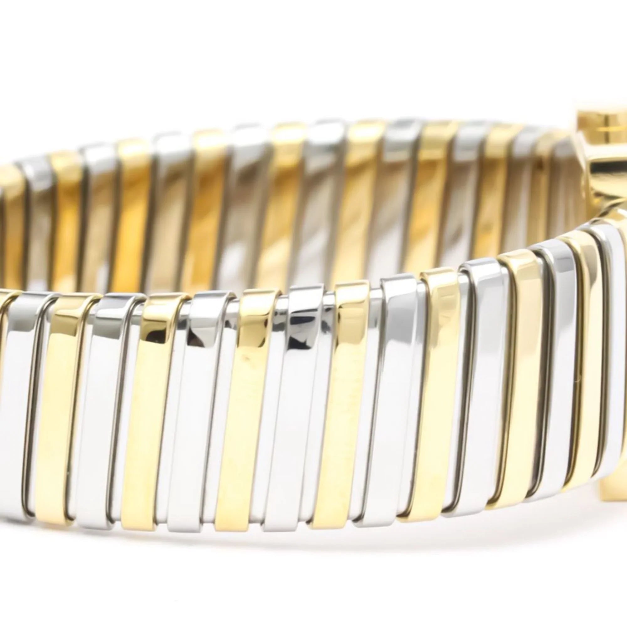 18K Steel 2T BVLGARI SQ22 BF552142 Gold Quadrato Ladies Quartz Watch (Good) Polished Pre-Owned