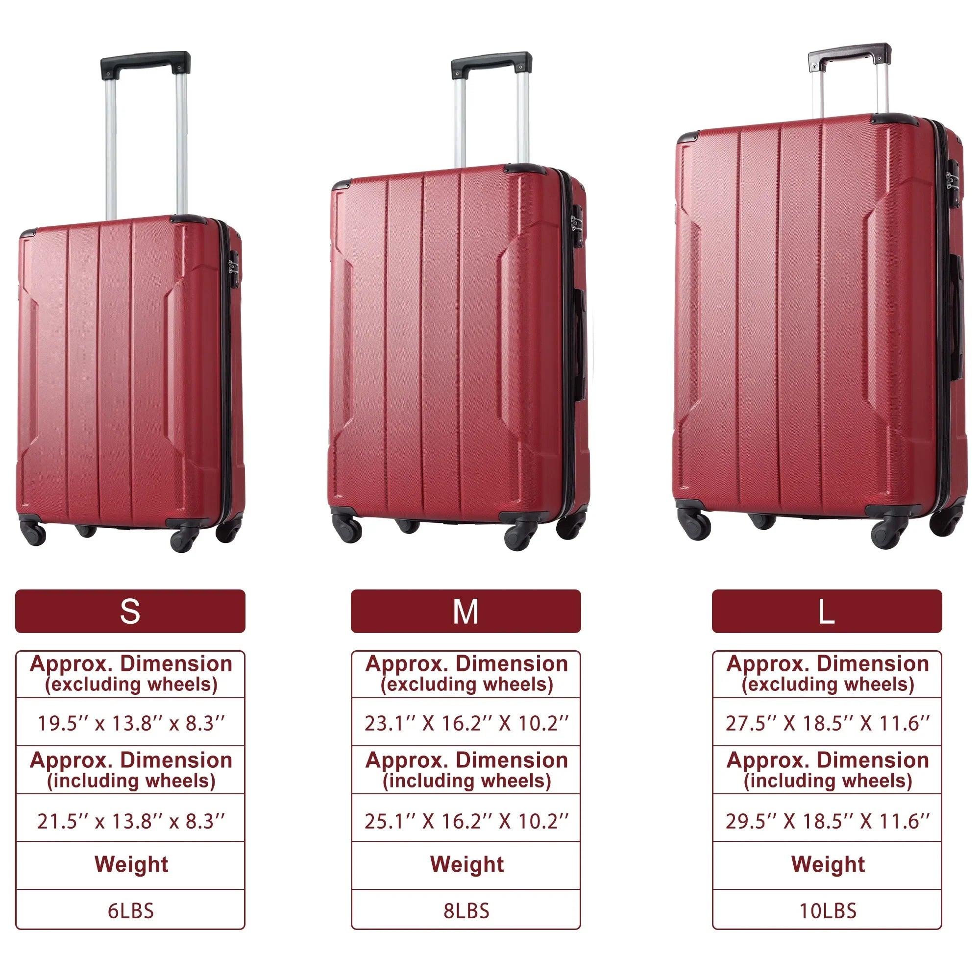 ABS Expansion Airline Suitcase Lightweight Adjustable Spinner on TSA Carry Hardshell Handle 20in, Lock Approved and with Luggage