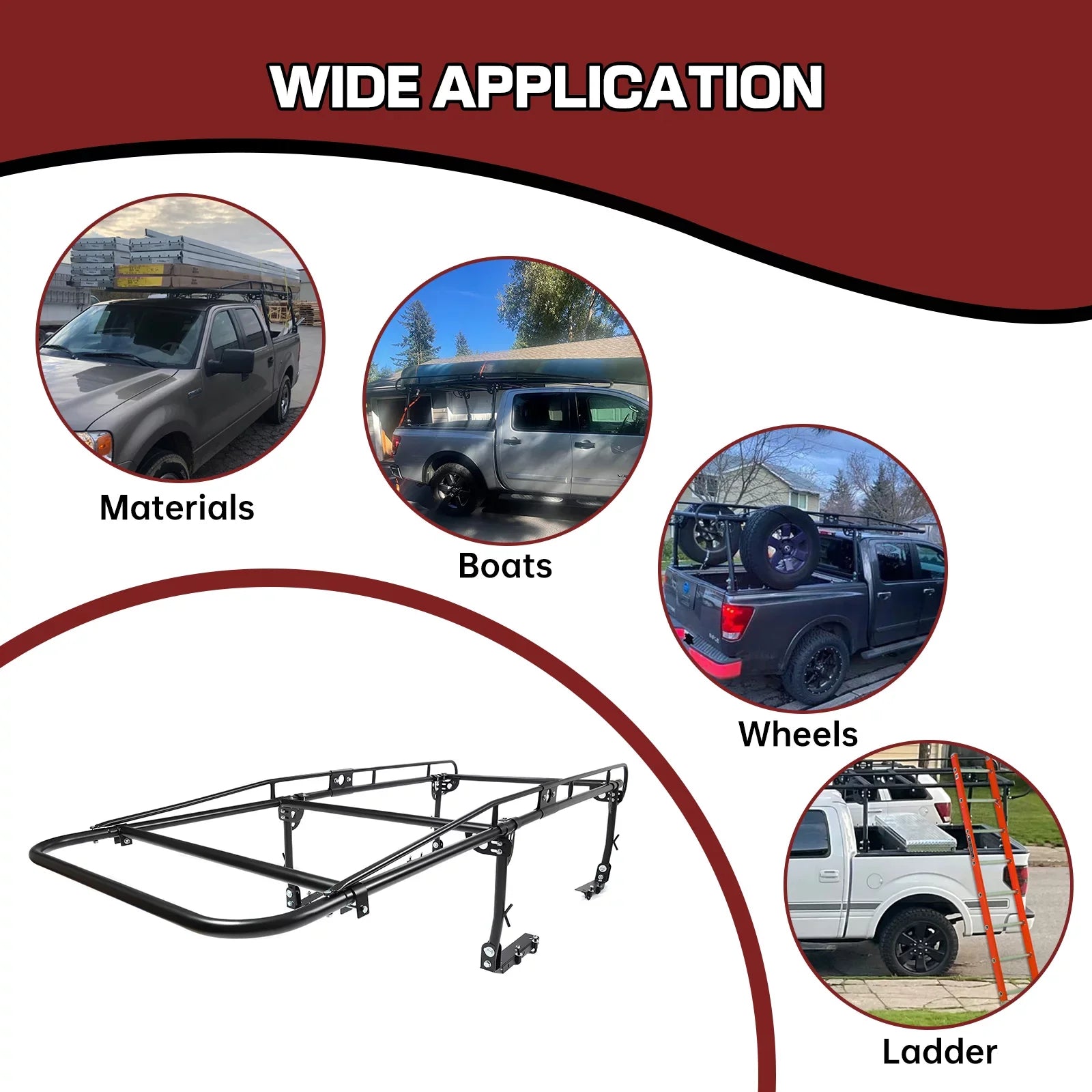 Kojem Rack Long Ladder Adjustable Bed 1000 Inch Lumber Contractors Universal 60 Bar Pickup Rack Over-Cab Kayak Cab Truck LBS Side