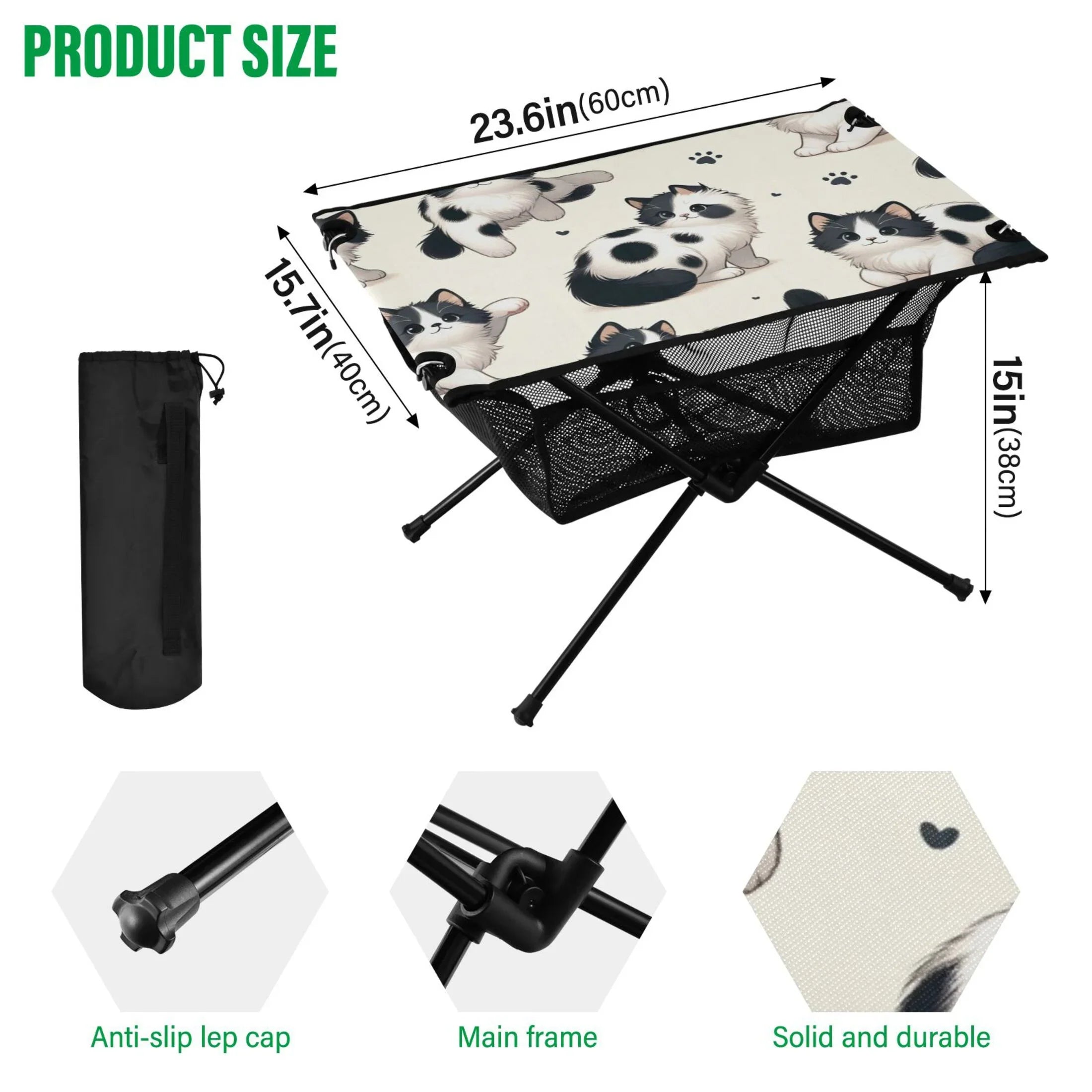 Folding Compact with Portable Outdoor Storage for Bag Cat Beach Travel Camping Table Footprint Table BBQ Fishing Table Cute Picnic