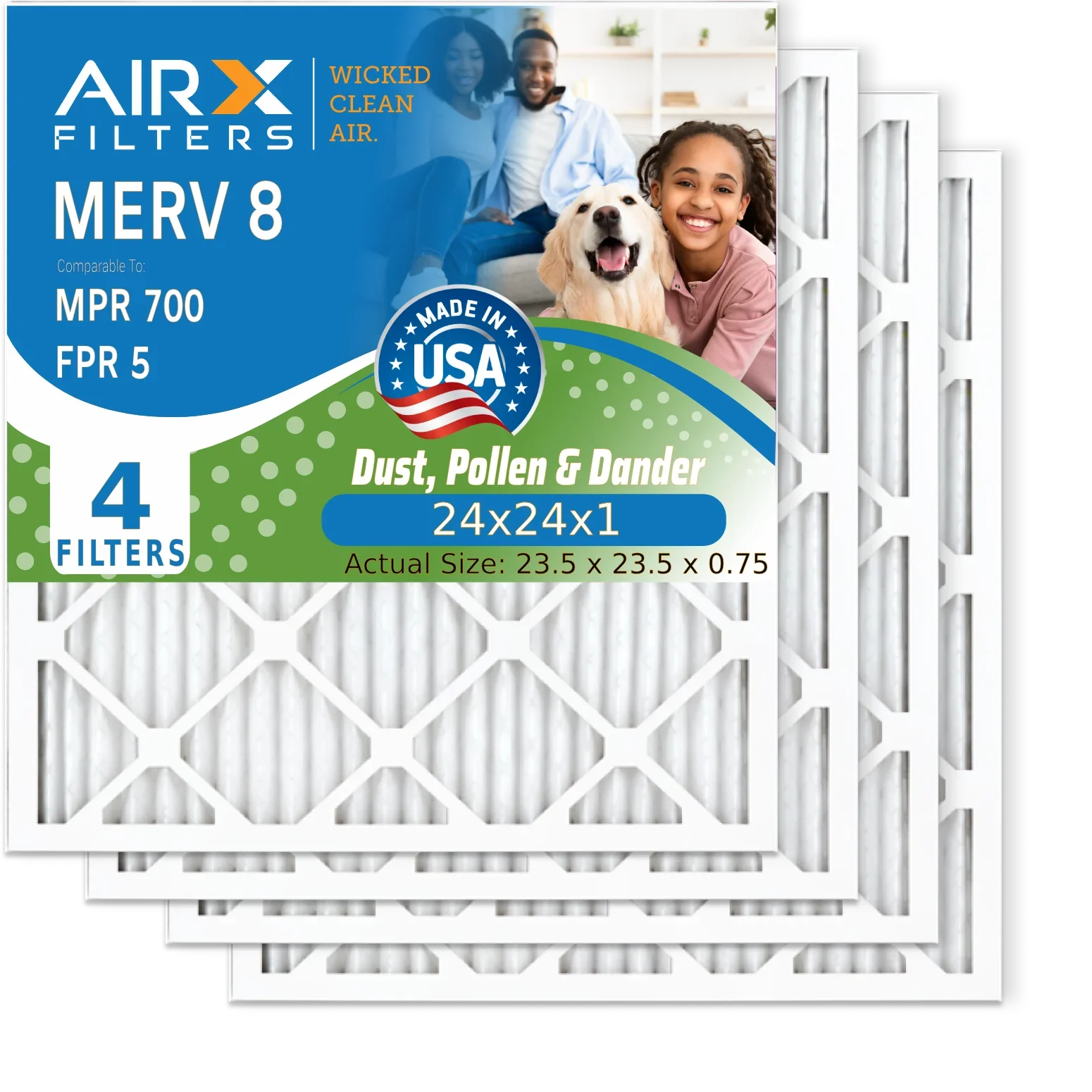 MERV Air to Filter USA Filter Filters 24x24x1 4 Made AIR. Comparable HVAC MPR Pleated & Pack 5 24x24x1 Electrostatic Air WICKED Premium AIRX Furnace 8 FILTERS 700 by AC Conditioner CLEAN FPR