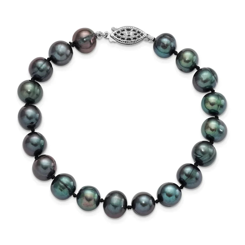 Silver Black 8-9mm for Women Pearl 7.25inch Fwc 925 Fine Sterling Bracelet Jewelry Auriga