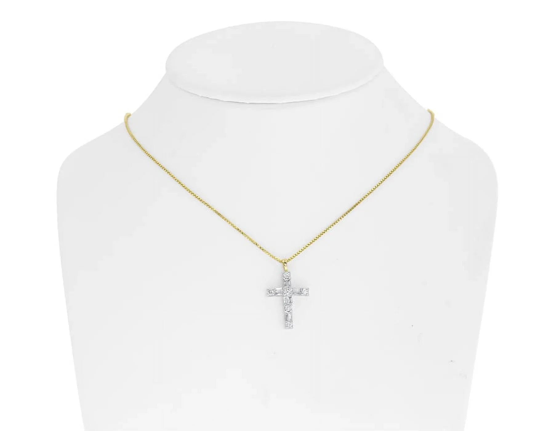Gold 14k ct) Mini Cross Diamond Yellow Baguette Round (0.50