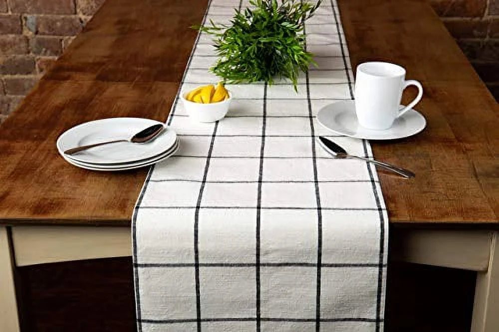 Table Cotton Sticky Kitchen Table for Dining, Cloth Farmhouse or in Toffee 14 DÃ©cor Runners in, Cream x 72 Plaid Table Woven Runner