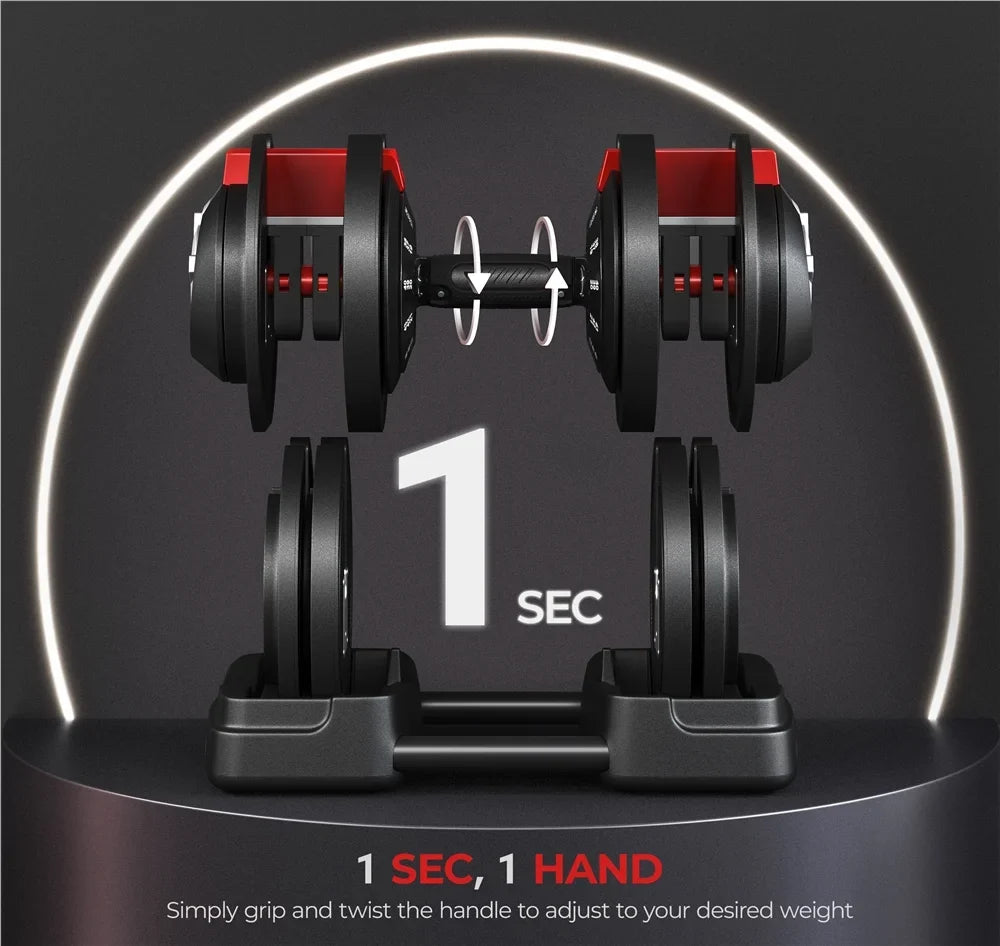 Handle, 3-In-1 Set 7-52.5lbs Renwick Black Anti-Slip Quick-Adjust Dumbbell Weight With