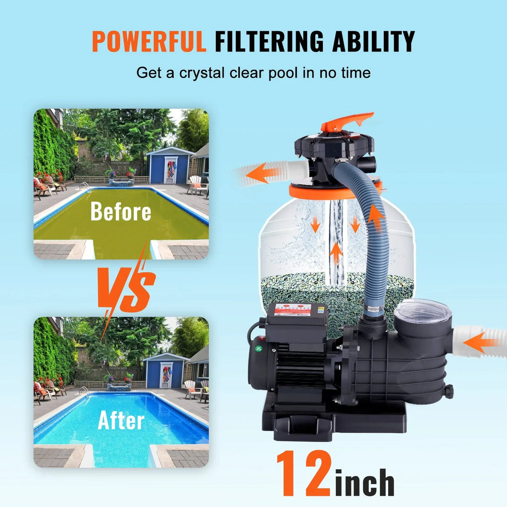Pump, HP, Swimming System & Filters Combo GPH Sand Pumps 3000 Pool Filter 1/2 12-Inch