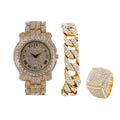'- Set #Blue) Bracelet Out 3pc King Watch Cuban Bling-ed Luxury Round Out and w/Bling-ed Mens L0504 BR Ring Set(11,Gold Iced