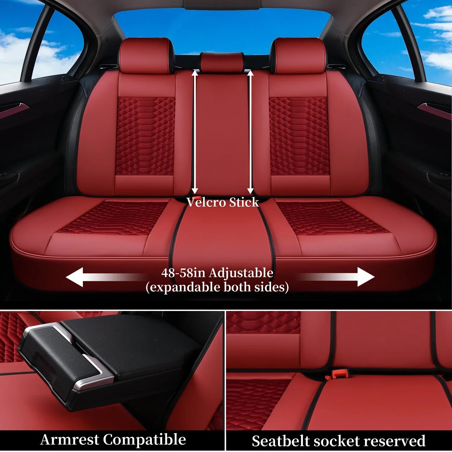 Most Seat Breathable Front SUV & Leather Auto Fabric Interior Sedans Car Back Car Fit Women, Seats Red for Pickup Seat Universal 5 Coverado Full Covers Set Trucks Protectors,