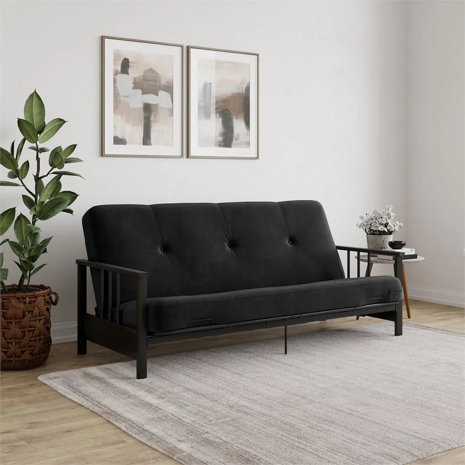 Thermobonded 6" Full Black DHP Metal Microfiber with Tallie Arm Futon Mattress