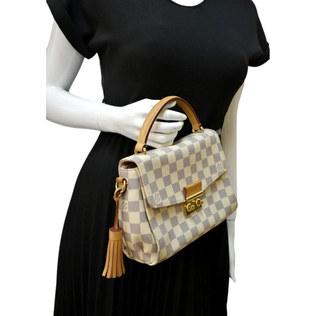 VUITTON Damier Pre-owned LOUIS Crossbody Croisette Bag Satchel White Azur