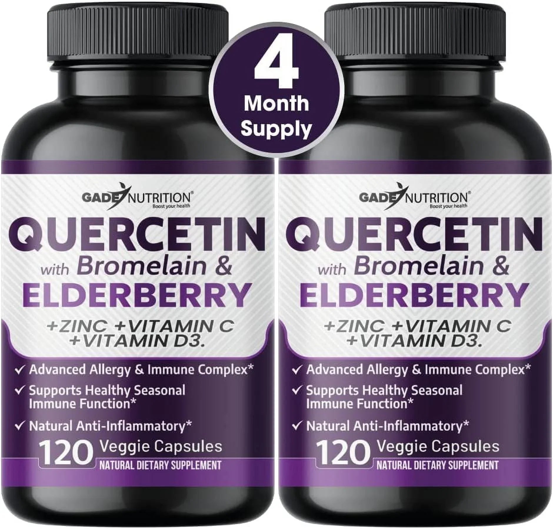 1 Vitamin - - USA Bromelain with Daily - and D3 - - Gluten-Free 6 with Quercetin Zinc 4 - Supply Immune 500mg Quercetin - Quercetin Quercetin - Zinc Support, in C Months Non-GMO, Elderberry Vitamin
