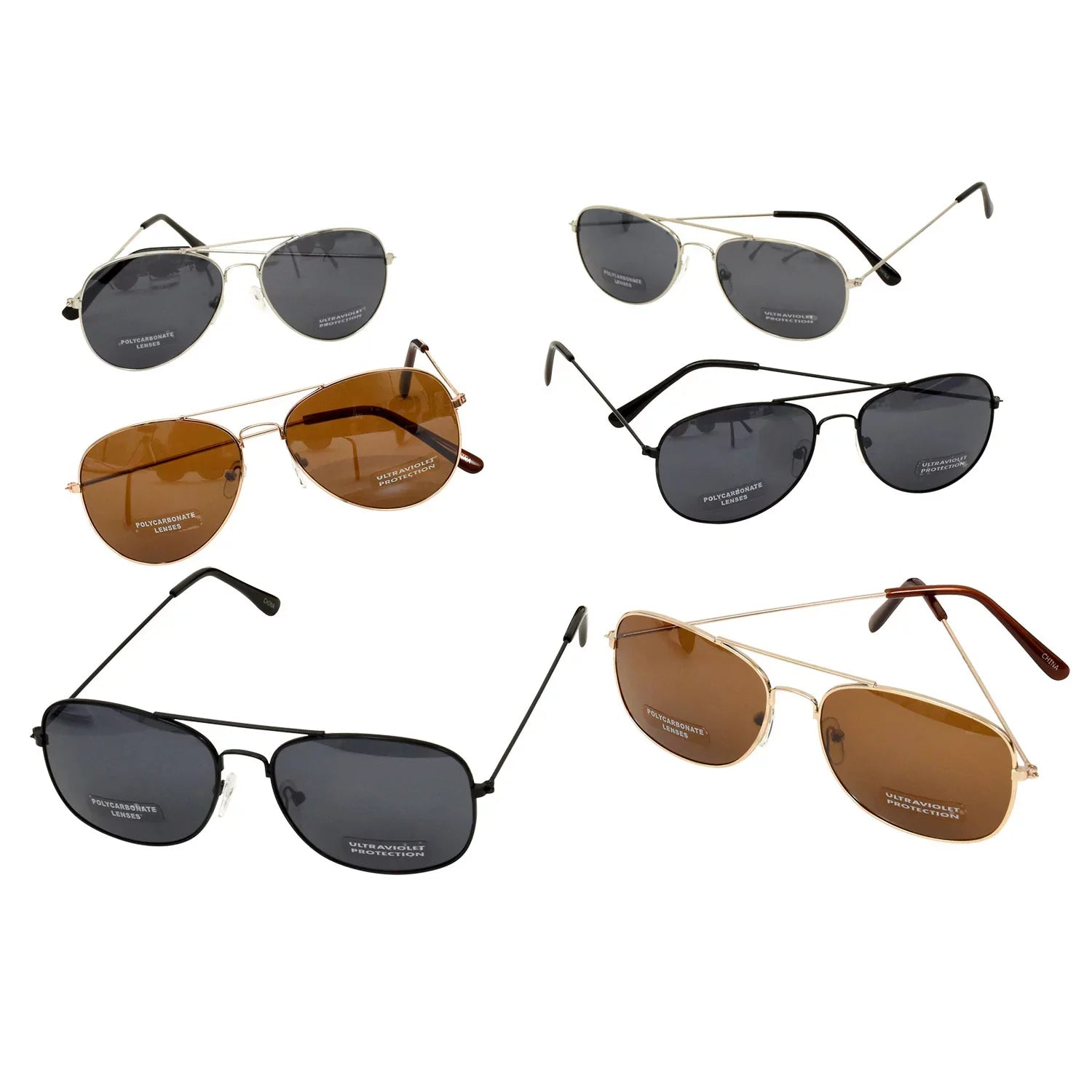 6 Bulk Sunglasses Sunglasses Aviator - Frames - with Wire Pack