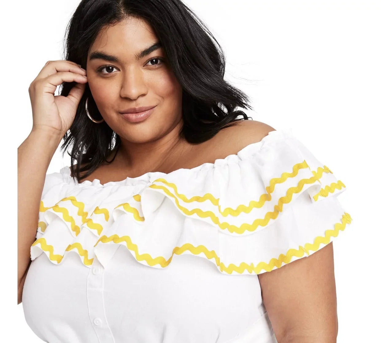 Plus Shoulder Ric Marie the Women's Fernandez Dress Off White/Yellow, Lisa Rac Size - 1X